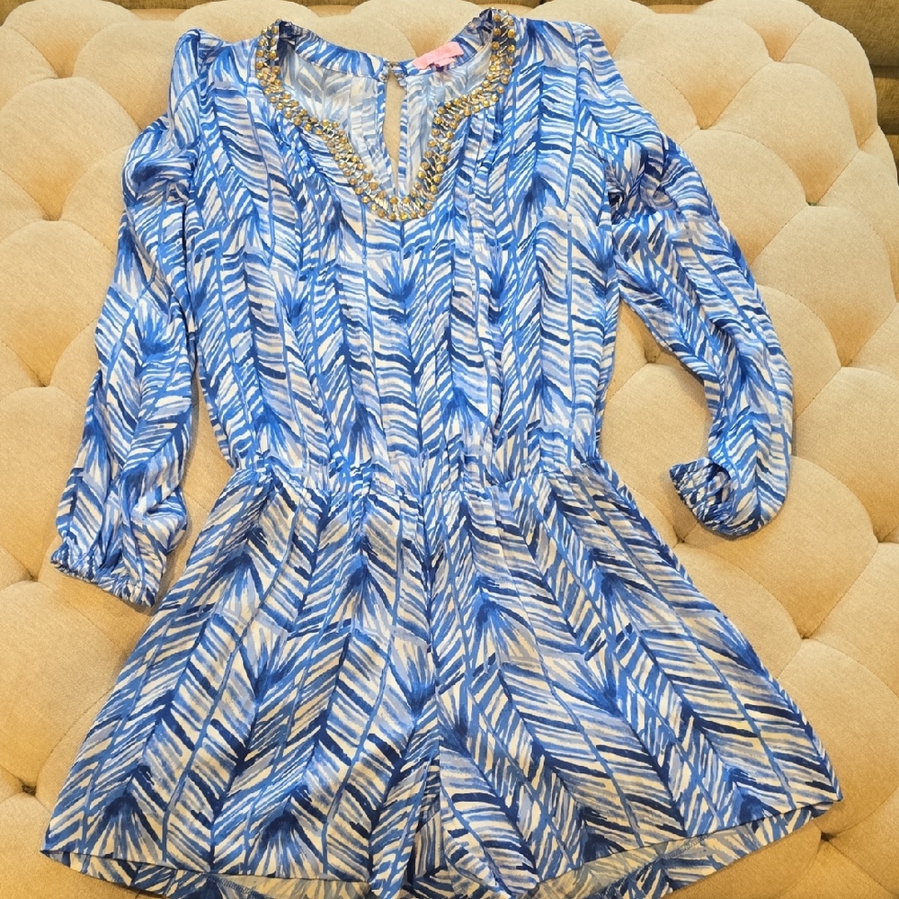 Lilly Pulitzer Blue and White Patterned Romper